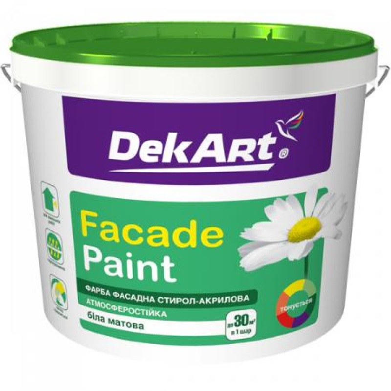 Фарба фасадна "Facade Paint", біла матова ТМ "Dekart" 12,6кг 
