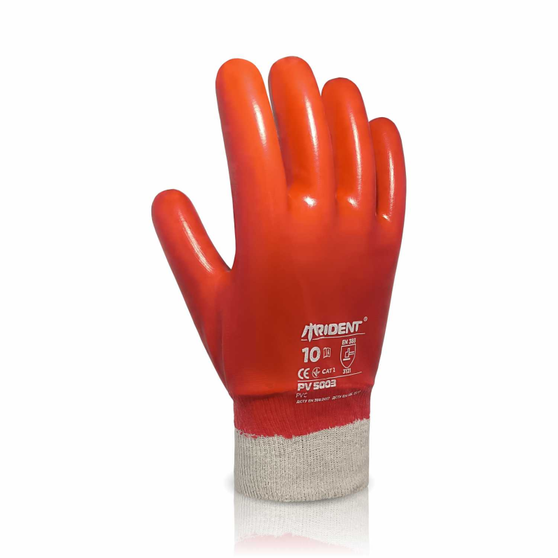 Рукавички з м'яким манжетом ПВХ-червоний PV5003 TRIDENT