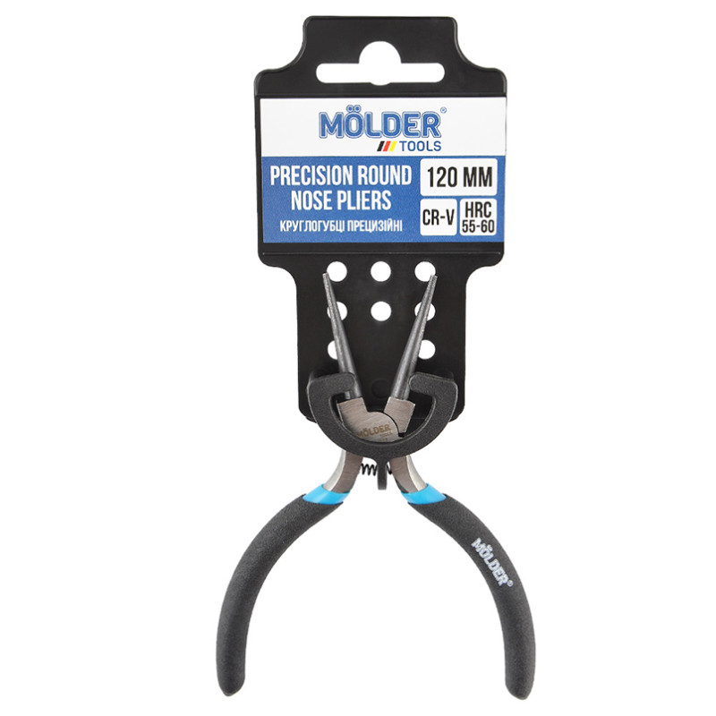 Круглогубці прецизійні MOLDER 120мм Cr-V, HRC 55-60, поліровані, оліє-стійка, прог. ручка MT41512 Круглогубці прецизійні MOLDER 120мм Cr-V, HRC 55-60, поліровані, оліє-стійка, прог. ручка MT41512