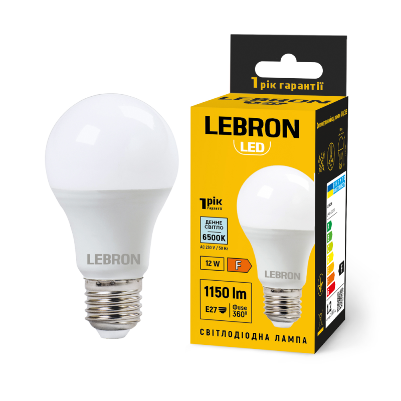 Світлодіодна LED лампа Lebron L-A60-122765, 12W, E27, 6500K /11-11-43-2/