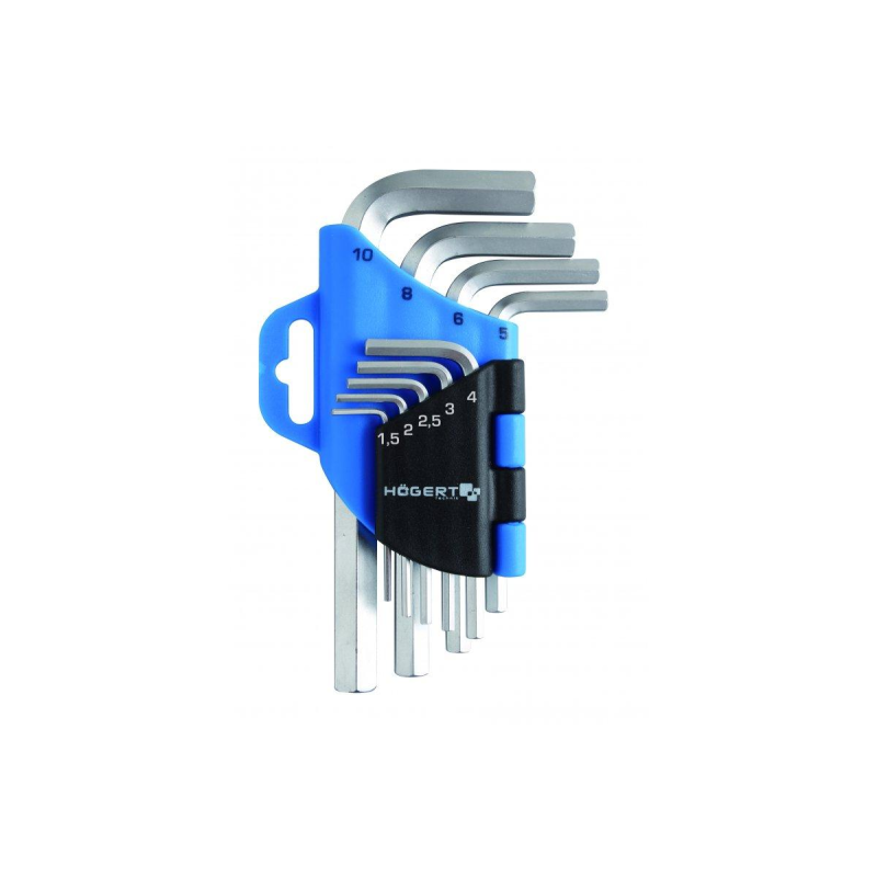 Набір шестигранних ключів CrV, 9шт, коротких  HOEGERT HT1W802