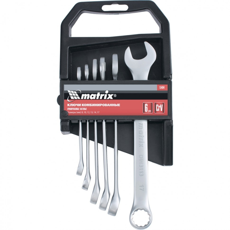 Набір ключів комбінованих, 8 - 17 мм, 6 шт, CrV, матовий хром, MTX