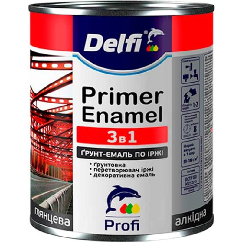 Грунт-емаль по іржі 3 в 1, ЧОРНА  ТМ "Delfi" - 2,8кг